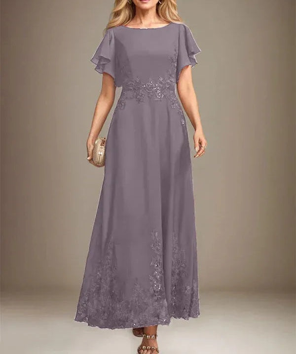 A-line Scoop Ankle-Length Lace Chiffon Mother of the Bride Dress With Sequins