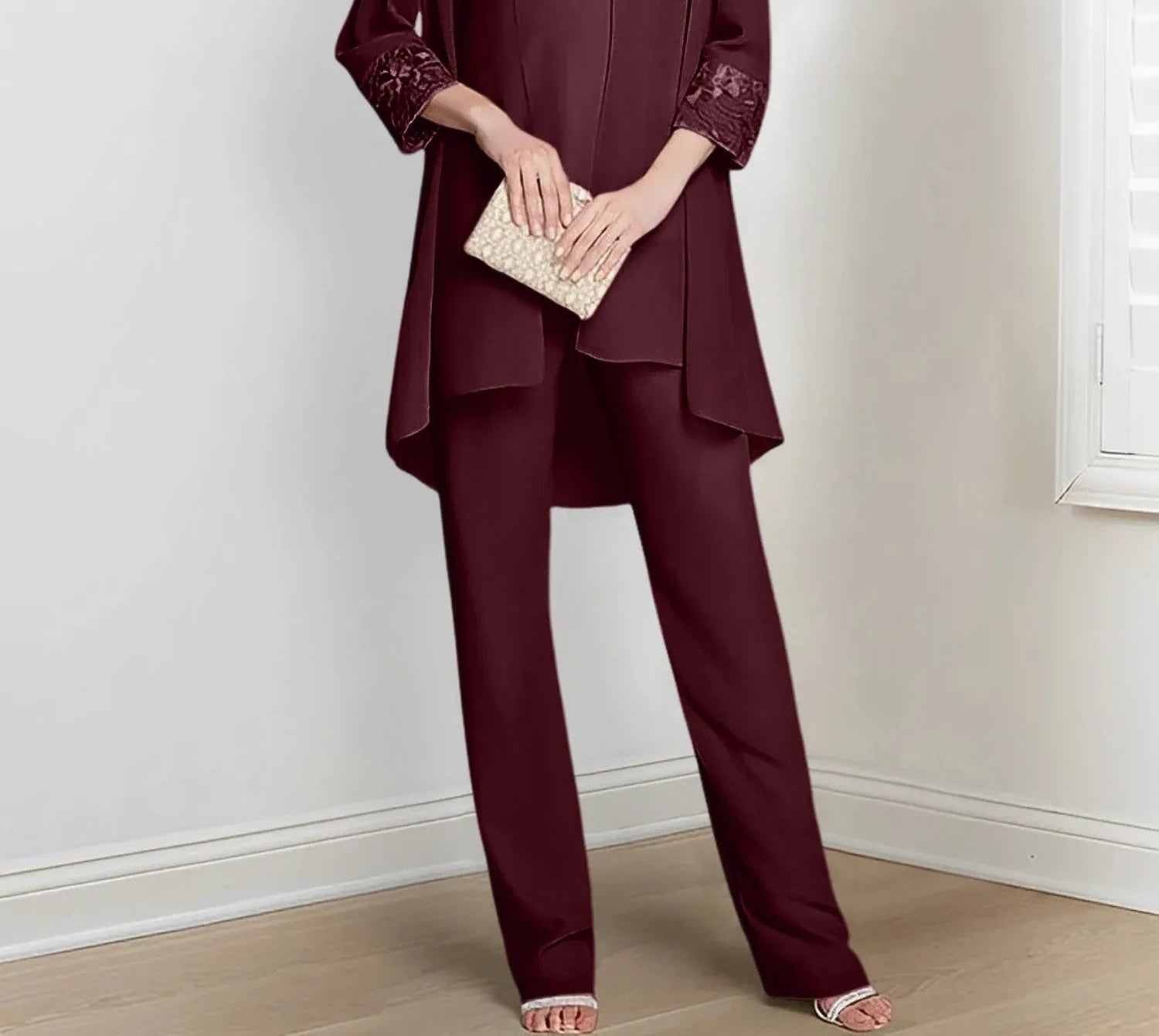Chiffon Long Sleeves Mother Of The Bride Pantsuits With Jacket