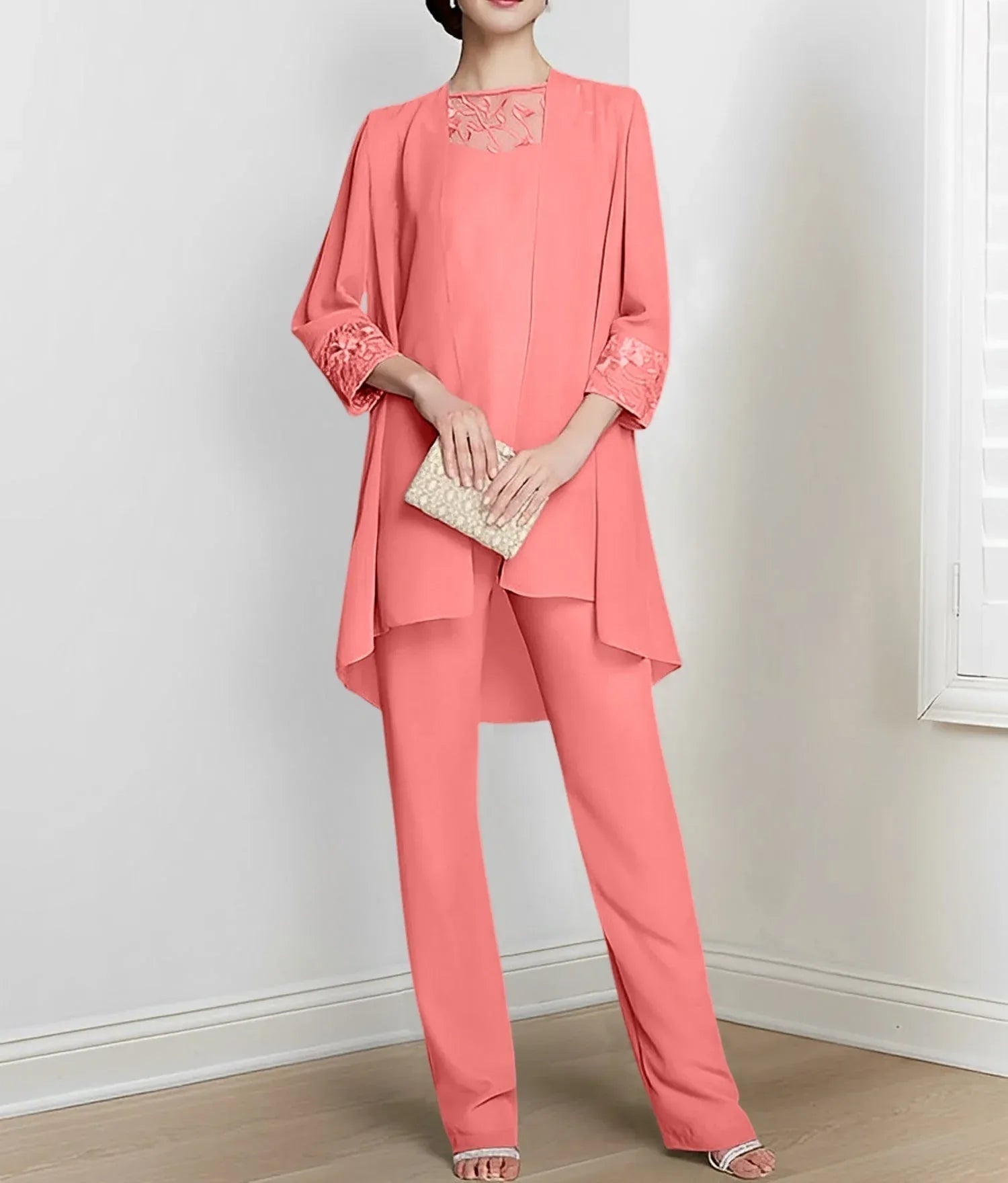 Chiffon Long Sleeves Mother Of The Bride Pantsuits With Jacket