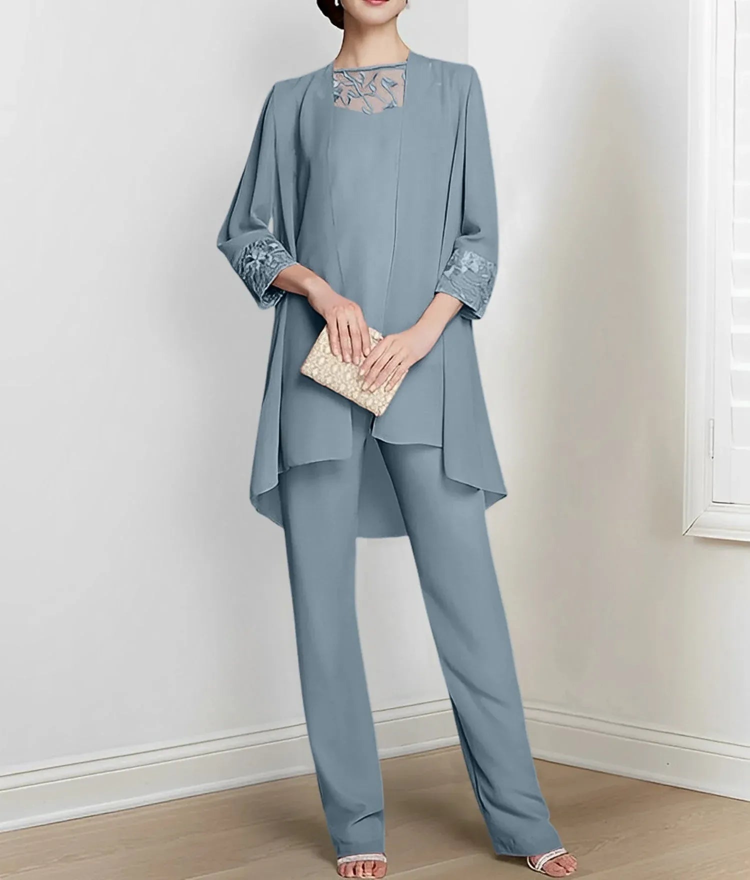 Chiffon Long Sleeves Mother Of The Bride Pantsuits With Jacket