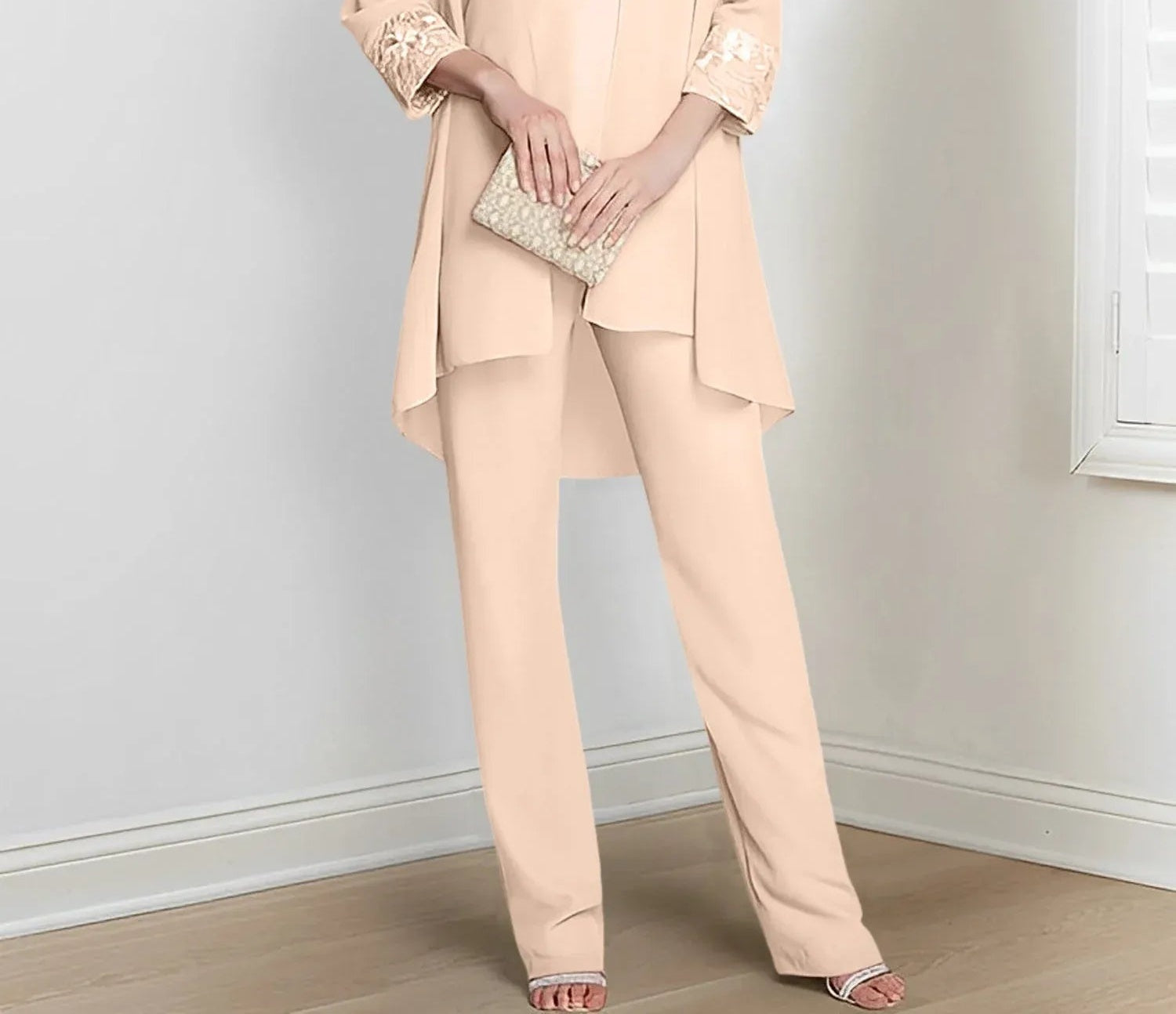 Chiffon Long Sleeves Mother Of The Bride Pantsuits With Jacket