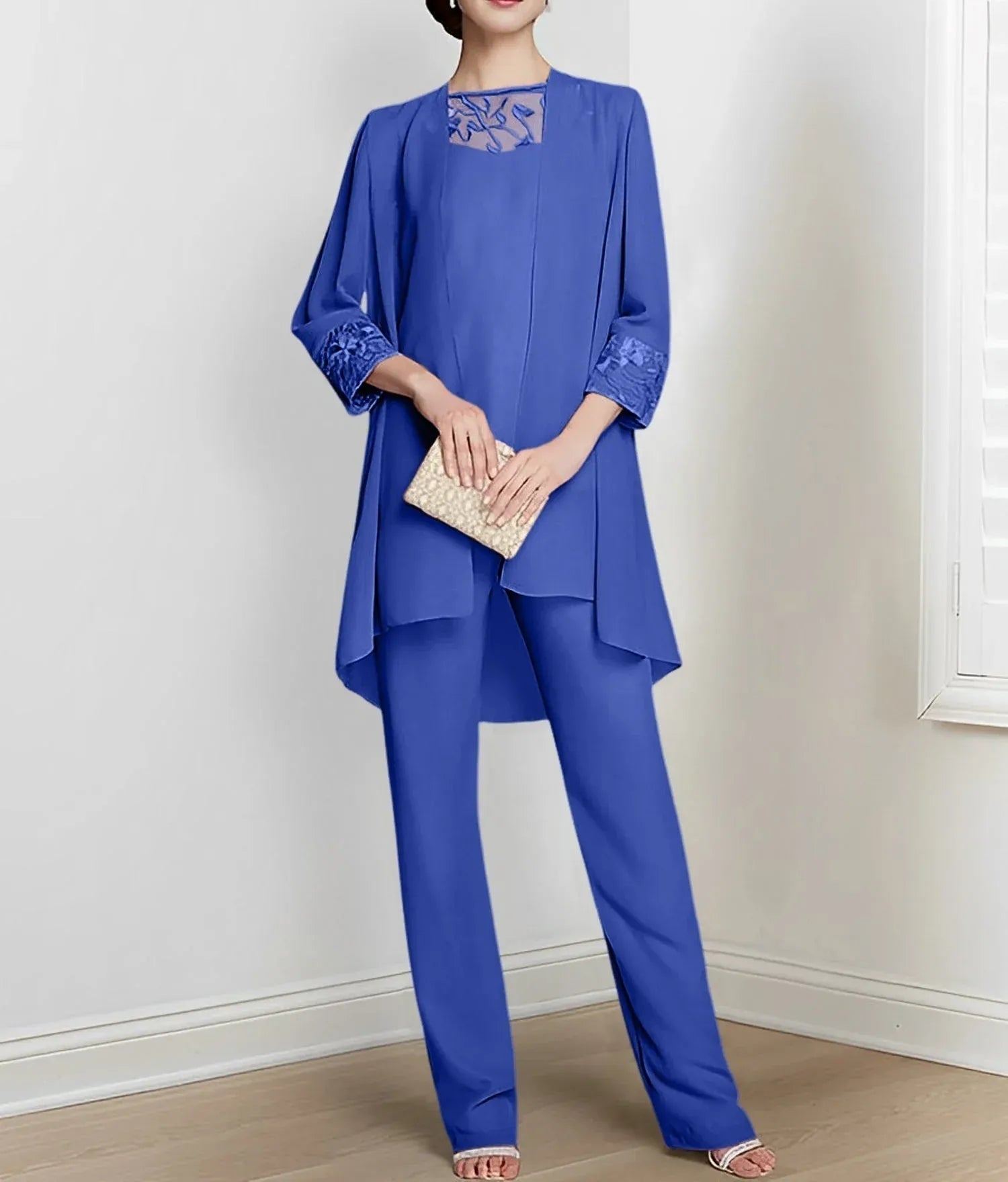 Chiffon Long Sleeves Mother Of The Bride Pantsuits With Jacket