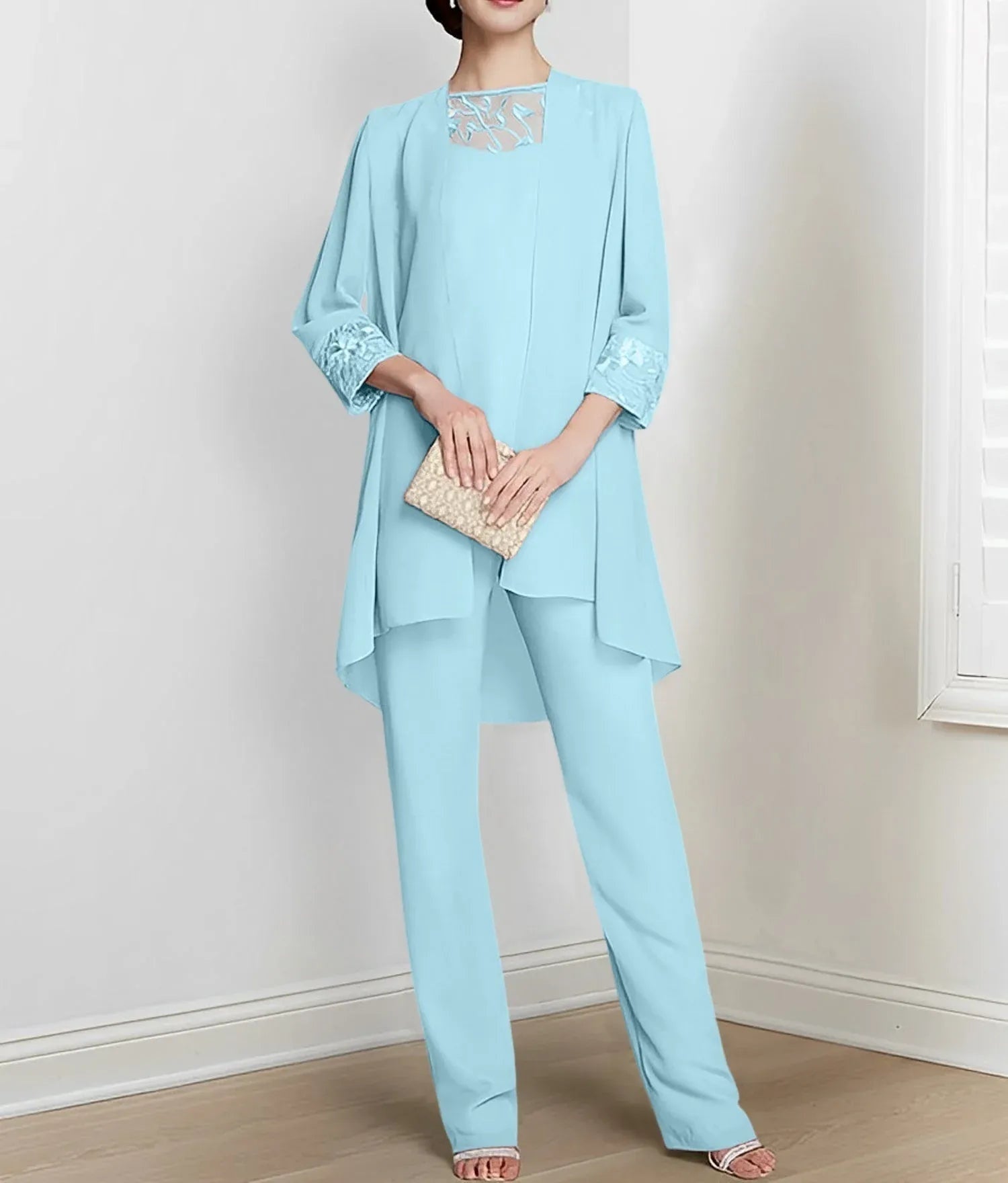 Chiffon Long Sleeves Mother Of The Bride Pantsuits With Jacket