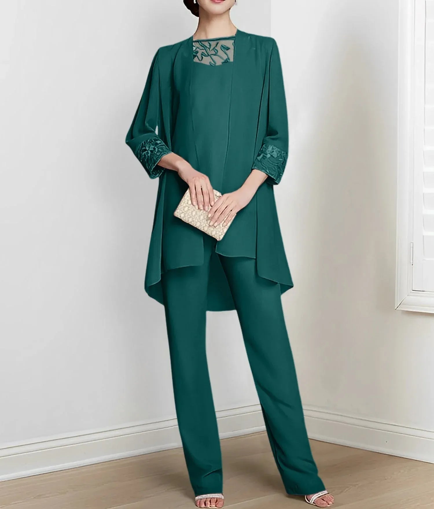 Chiffon Long Sleeves Mother Of The Bride Pantsuits With Jacket