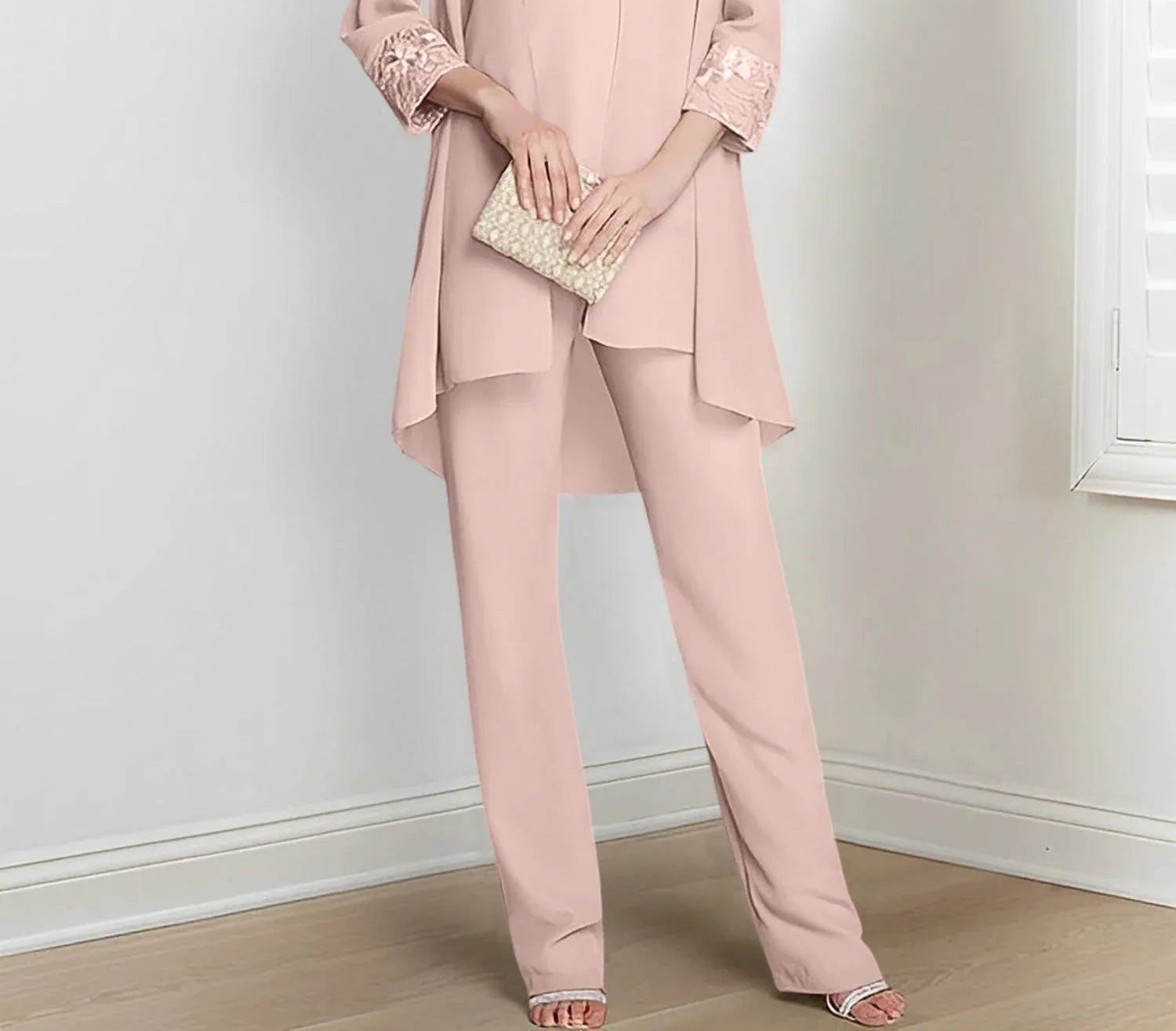 Chiffon Long Sleeves Mother Of The Bride Pantsuits With Jacket