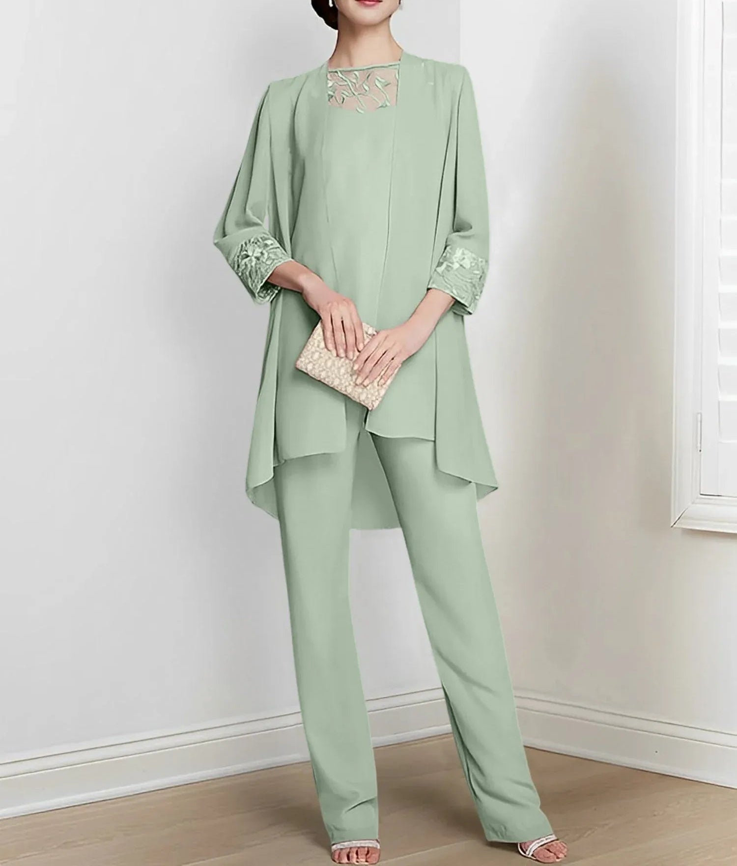 Chiffon Long Sleeves Mother Of The Bride Pantsuits With Jacket