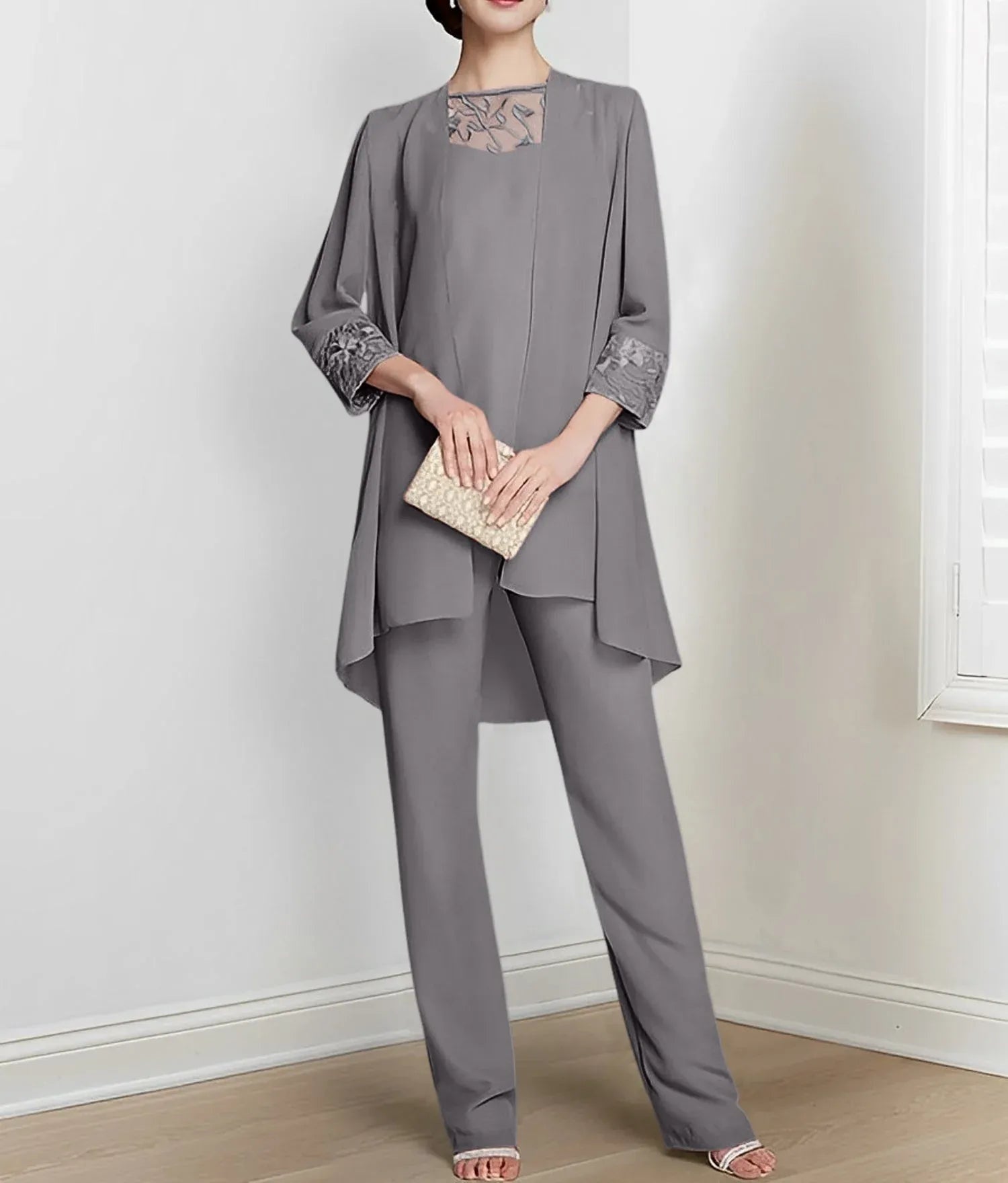 Chiffon Long Sleeves Mother Of The Bride Pantsuits With Jacket