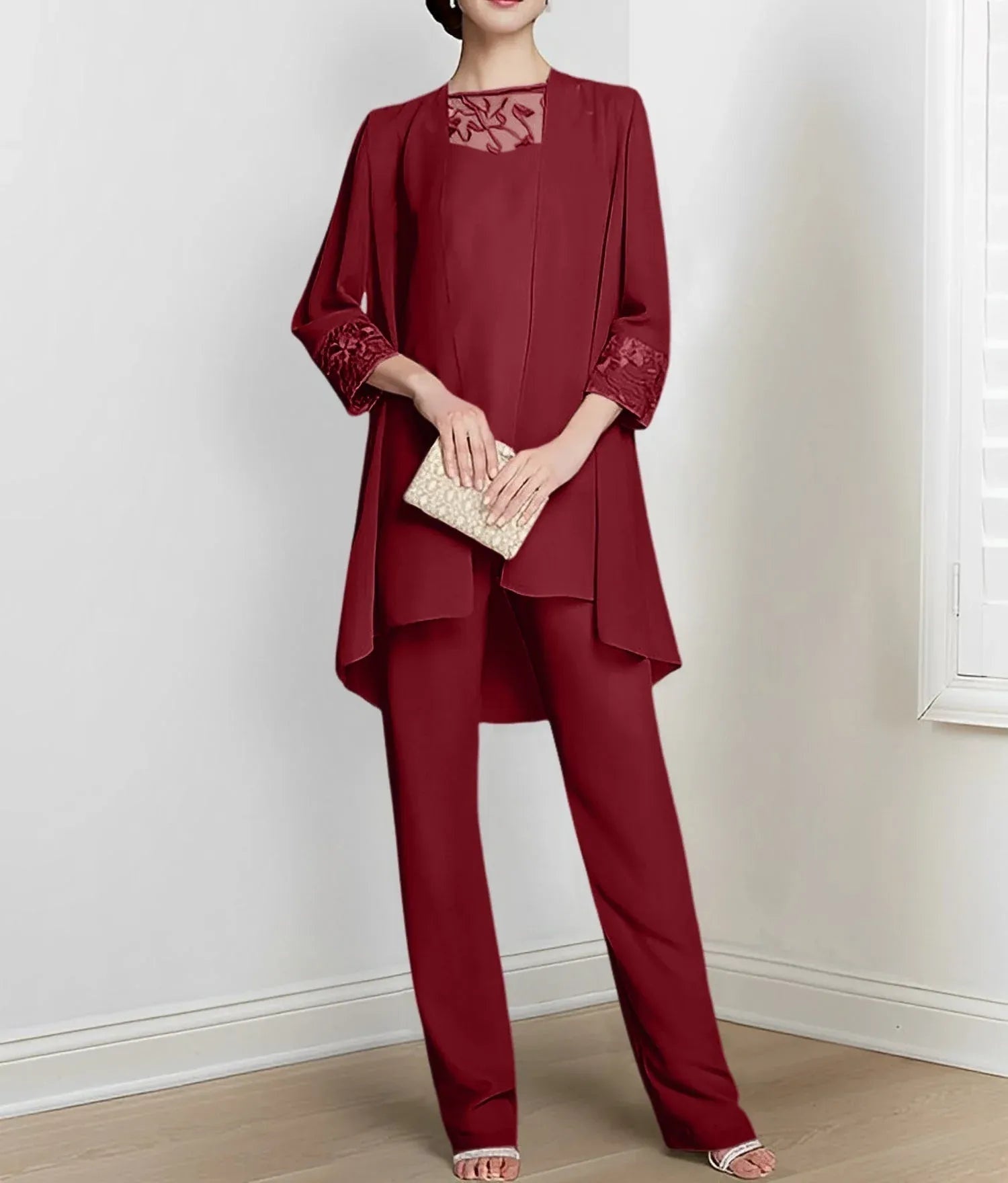 Chiffon Long Sleeves Mother Of The Bride Pantsuits With Jacket