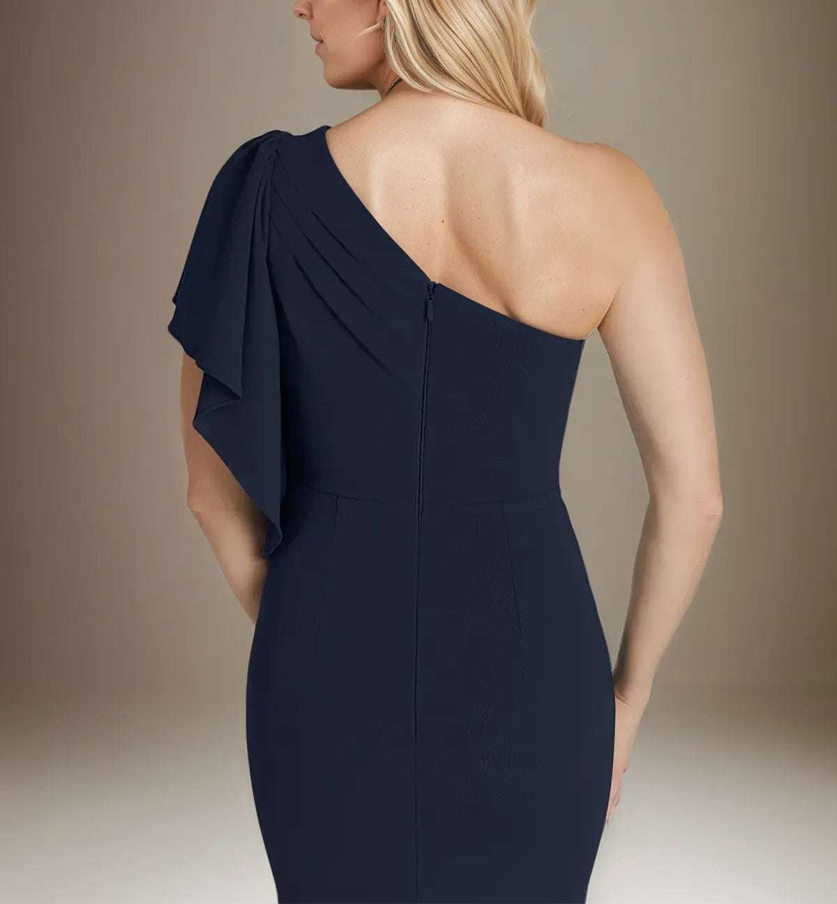 Trumpet/Mermaid Stretch Crepe One Shoulder Short Sleeves Floor Length Dress With Ruffles