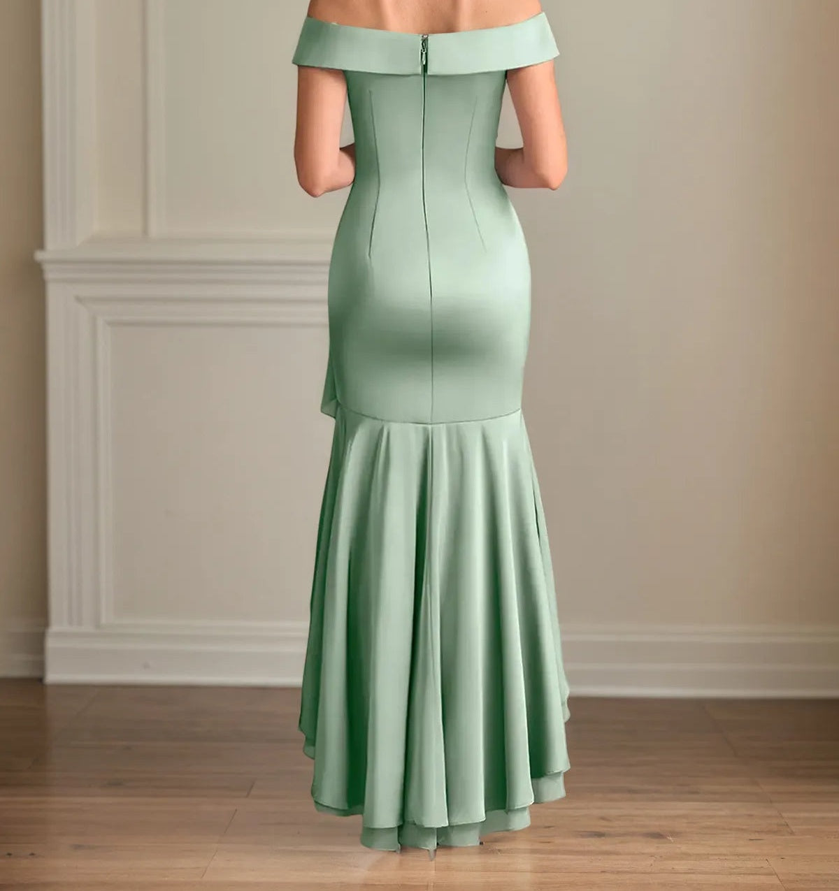 Sheath/Column Satin Off The Shoulder Sleeveless Asymmetrical Dress