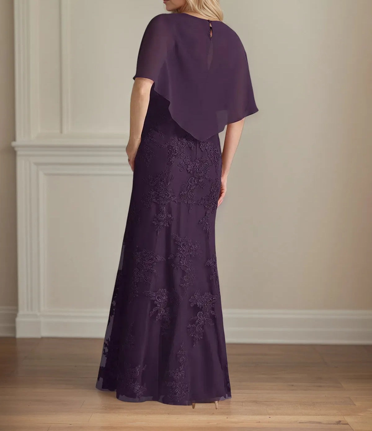 Trumpet/Mermaid Chiffon Scoop Neck Cape Sleeve Floor Length Dress