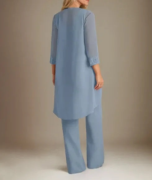 Chiffon Scoop Long Sleeves Mother Of The Bride Pantsuits With Jacket