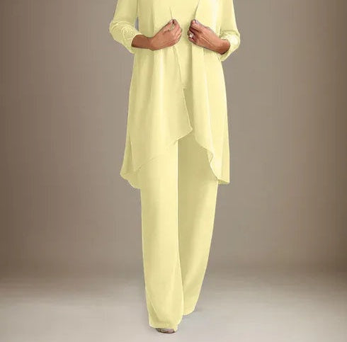 Chiffon Scoop Long Sleeves Mother Of The Bride Pantsuits With Jacket