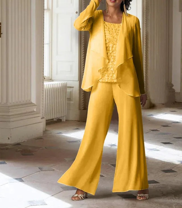 Chiffon Long Sleeves Mother of the Bride Pantsuits with Jacket