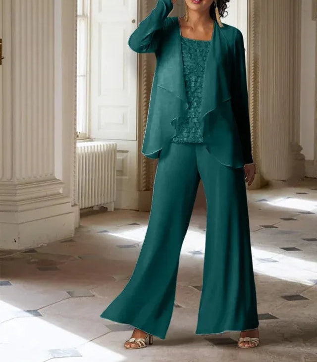 Chiffon Long Sleeves Mother of the Bride Pantsuits with Jacket