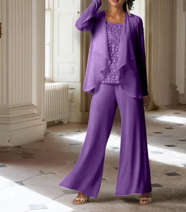 Chiffon Long Sleeves Mother of the Bride Pantsuits with Jacket