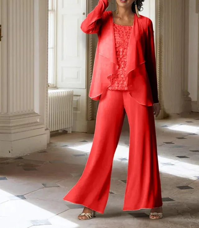 Chiffon Long Sleeves Mother of the Bride Pantsuits with Jacket