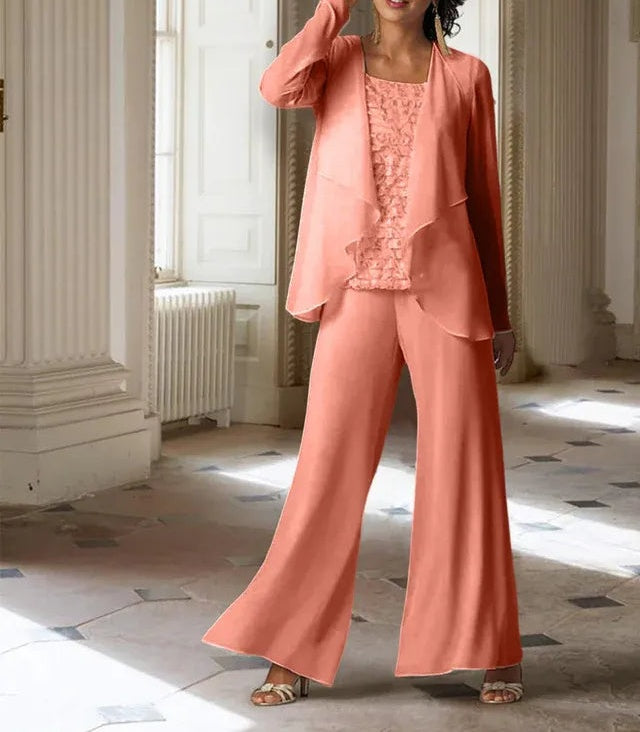Chiffon Long Sleeves Mother of the Bride Pantsuits with Jacket