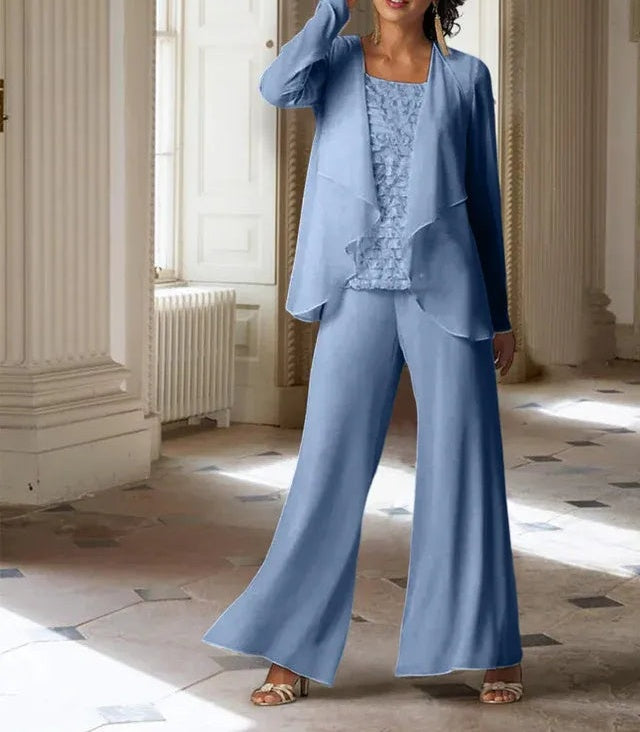 Chiffon Long Sleeves Mother of the Bride Pantsuits with Jacket