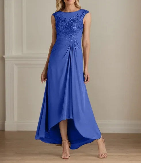 Champagne A-Line Scoop Lace Chiffon Dress
