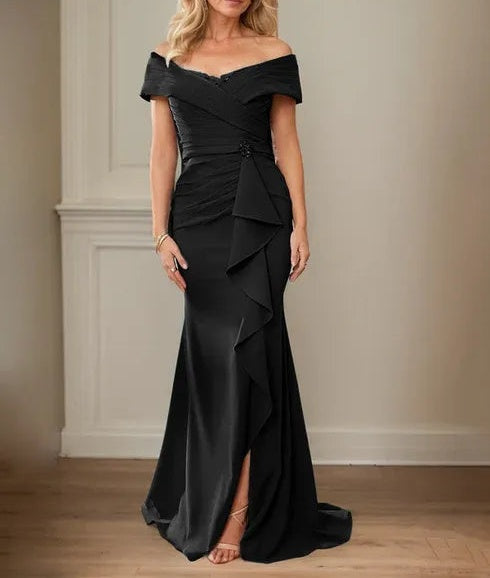 Sheath/Column V-Neck Illusion Floor-Length Lace Chiffon Mother of the Bride Dress With Pleated Sequins