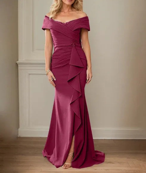 Sheath/Column V-Neck Illusion Floor-Length Lace Chiffon Mother of the Bride Dress With Pleated Sequins
