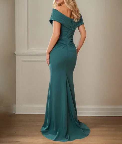 Sheath/Column V-Neck Illusion Floor-Length Lace Chiffon Mother of the Bride Dress With Pleated Sequins