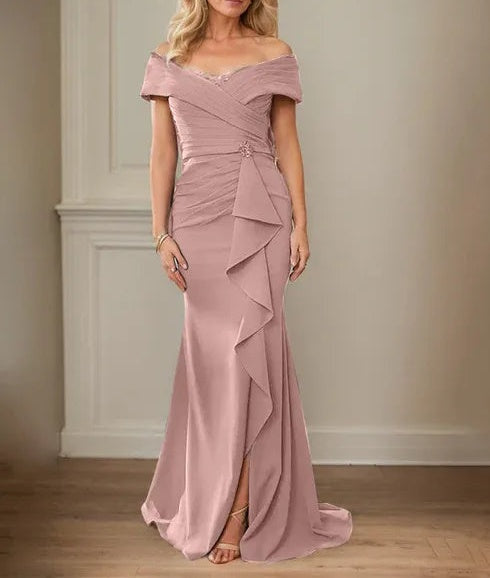 Sheath/Column V-Neck Illusion Floor-Length Lace Chiffon Mother of the Bride Dress With Pleated Sequins