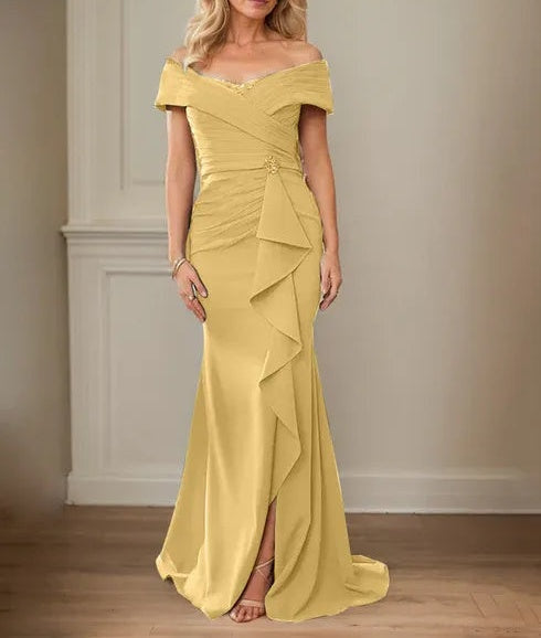 Sheath/Column V-Neck Illusion Floor-Length Lace Chiffon Mother of the Bride Dress With Pleated Sequins