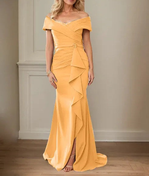 Sheath/Column V-Neck Illusion Floor-Length Lace Chiffon Mother of the Bride Dress With Pleated Sequins