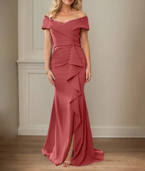 Sheath/Column V-Neck Illusion Floor-Length Lace Chiffon Mother of the Bride Dress With Pleated Sequins
