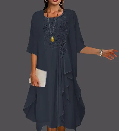 Two Piece A-Line Chiffon Lace Sleeveless Jacket Dresses with Pleats Appliques