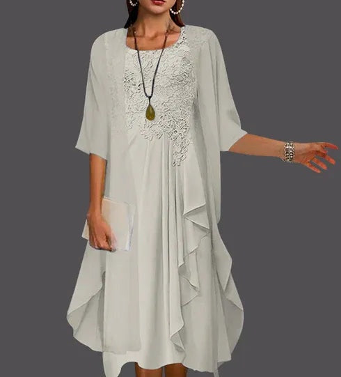 Two Piece A-Line Chiffon Lace Sleeveless Jacket Dresses with Pleats Appliques