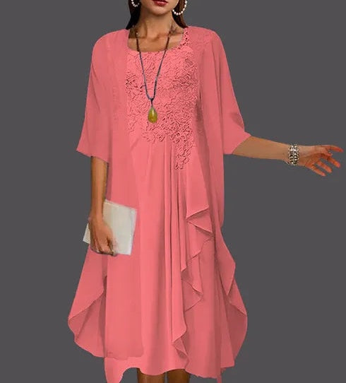 Two Piece A-Line Chiffon Lace Sleeveless Jacket Dresses with Pleats Appliques