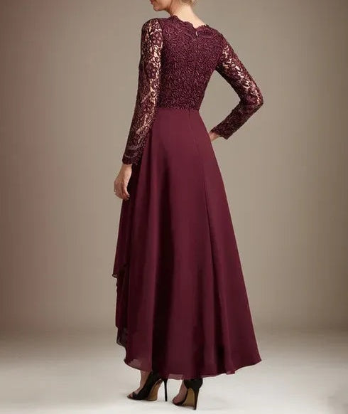 A-line V-Neck Asymmetrical Lace Chiffon Mother of the Bride Dress