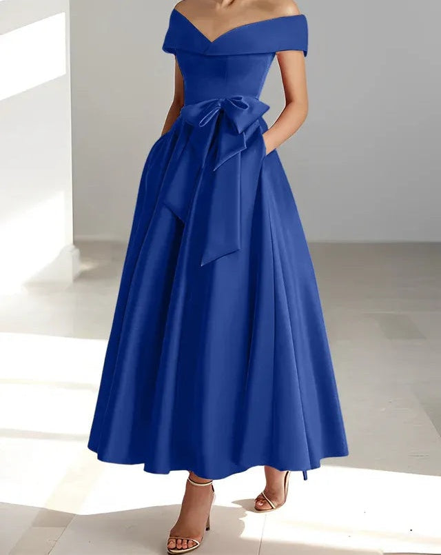 A-Line/Princess Off-the-Shoulder Sleeveless Ankle-Length Mother of the Bride Dresses with Pockets