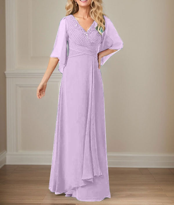 A-Line V-Neck Long Sequins Chiffon Mother Dress