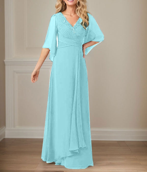 A-Line V-Neck Long Sequins Chiffon Mother Dress