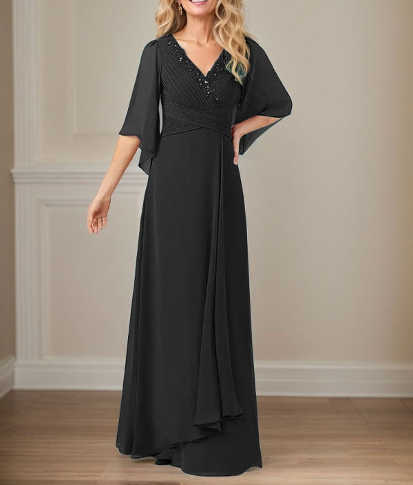 A-Line V-Neck Long Sequins Chiffon Mother Dress