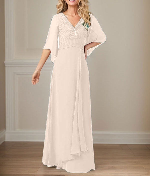 A-Line V-Neck Long Sequins Chiffon Mother Dress