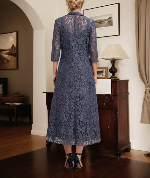 A-line V-Neck Tea-Length Chiffon Mother of the Bride Dress