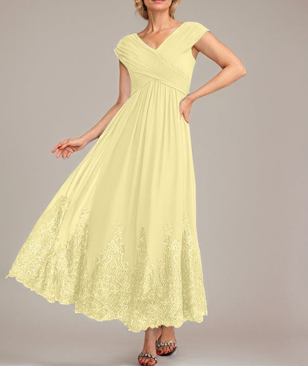 A-line V-Neck Ankle-Length Chiffon Mother of the Bride Dress With Applique Sequins