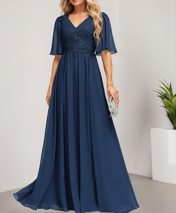 a-line v-neck floor-length chiffon lace mother of the bride dress Mother of the Bride Dress 2026 Sheath V-neck Sleeveless Dusty Blue Chiffon Long