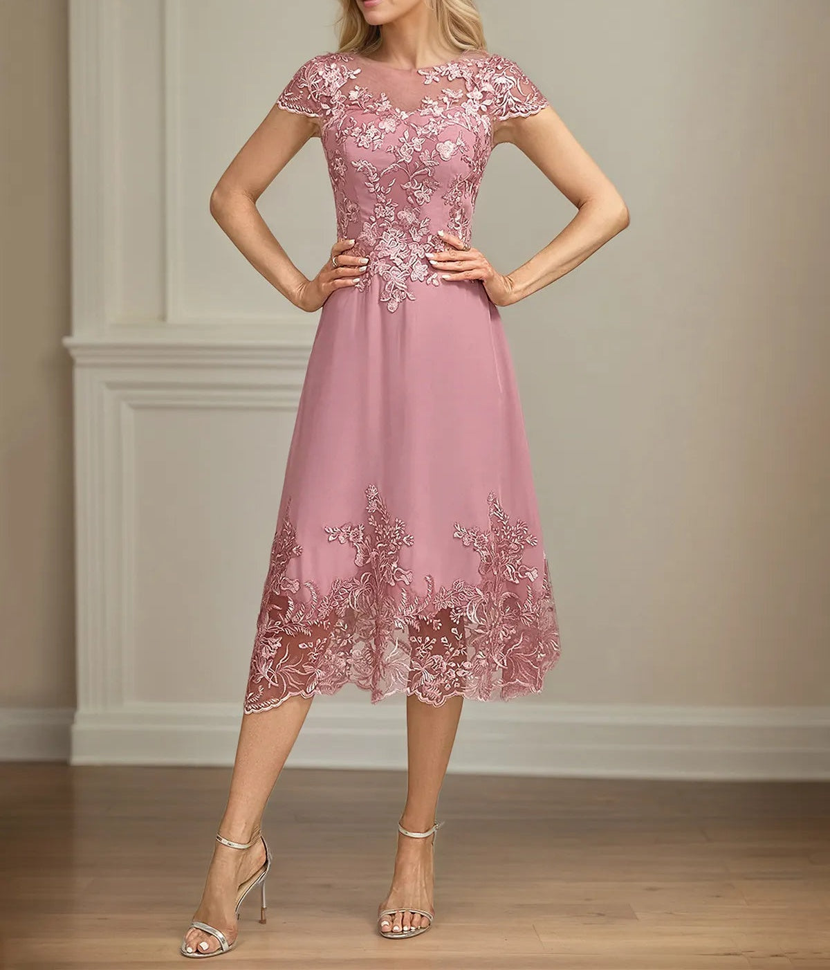 blue dress for baby girl A Line Scoop Neck Chiffon Mother of the Bride Dress with Appliques