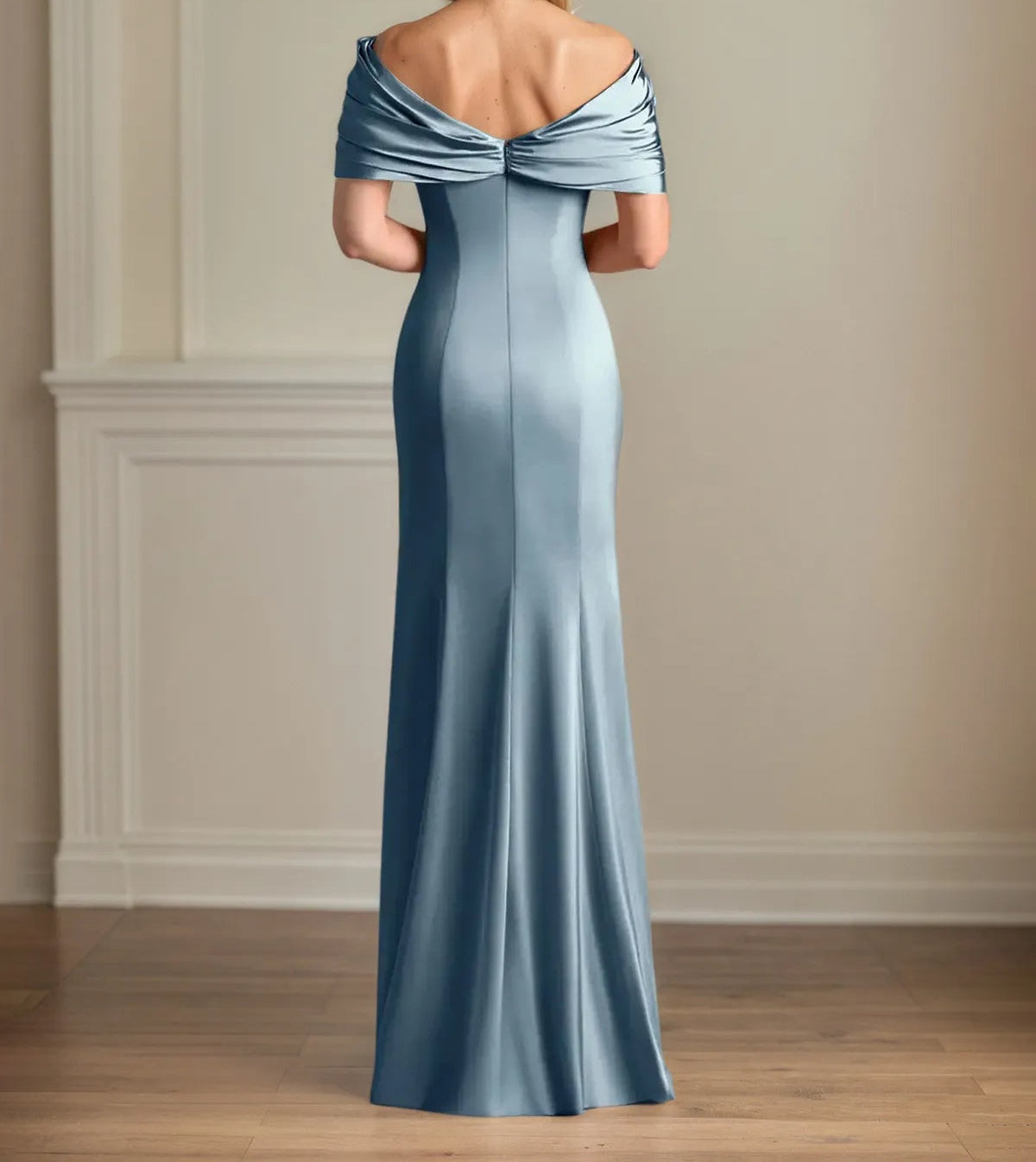 Trumpet/Mermaid V-Neck Cold Shoulder Sleeve Floor-Length Satin Dress With Pleated