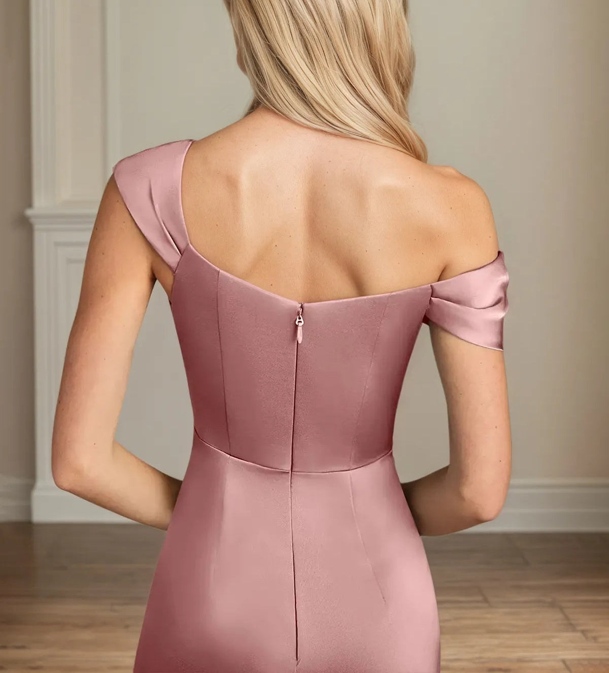 Sheath/Column One Shoulder Floor-Length Satin Dress With Pleated