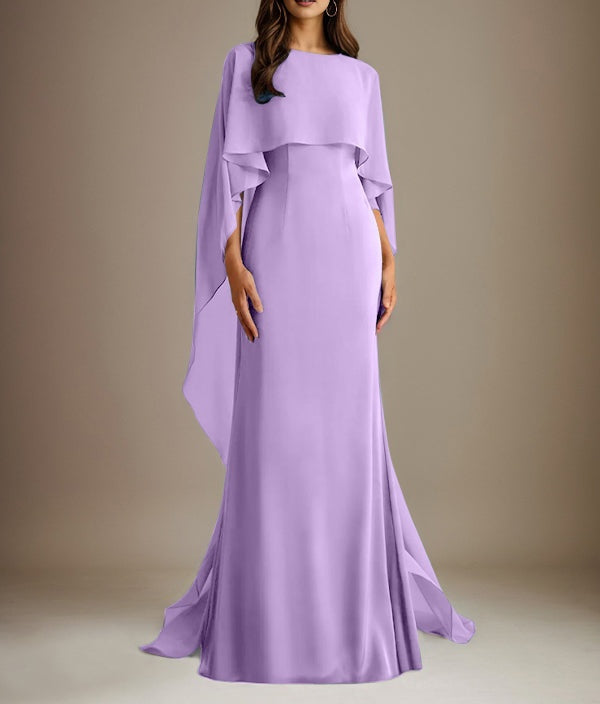 Sheath/Column Boatneck Floor-Length Chiffon Mother of the Bride Dress With Cascading Ruffles