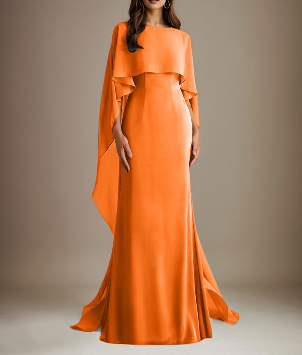 Sheath/Column Boatneck Floor-Length Chiffon Mother of the Bride Dress With Cascading Ruffles