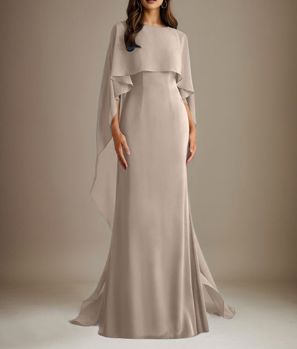 Sheath/Column Boatneck Floor-Length Chiffon Mother of the Bride Dress With Cascading Ruffles