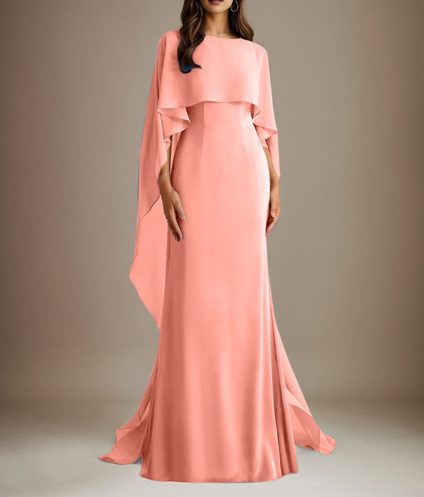 Sheath/Column Boatneck Floor-Length Chiffon Mother of the Bride Dress With Cascading Ruffles